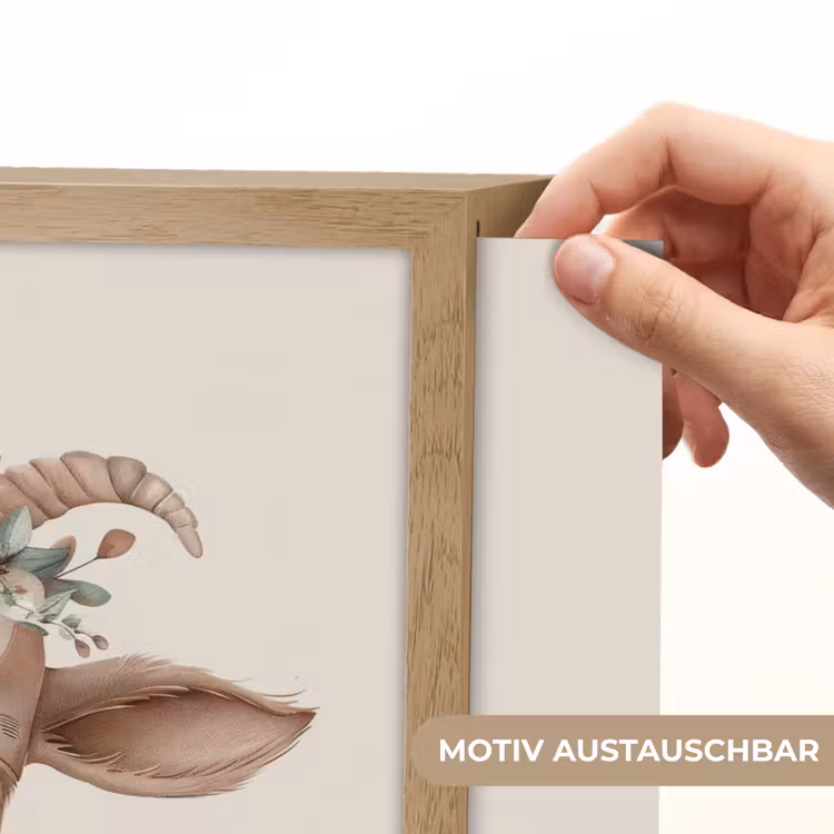 Geit - Dier - Bohemian - Bloemen - Boho Light Box met batterij (Wandlamp kind) middel -USP_websiteprintDE