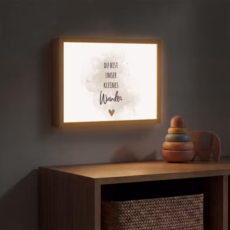 Quote - Wonder - Beige - Wit - Hart Light Box met batterij (Wandlamp kind) middel -sfeer5_kind