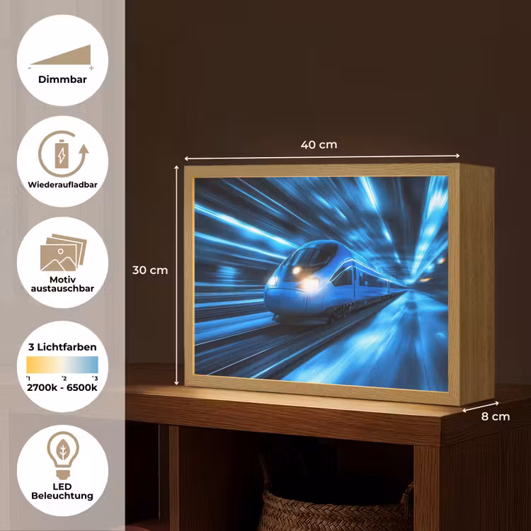 Trein - Blauw - Neon Light Box met batterij (Wandlamp kind) middel -USP_websiteoverzichtDE