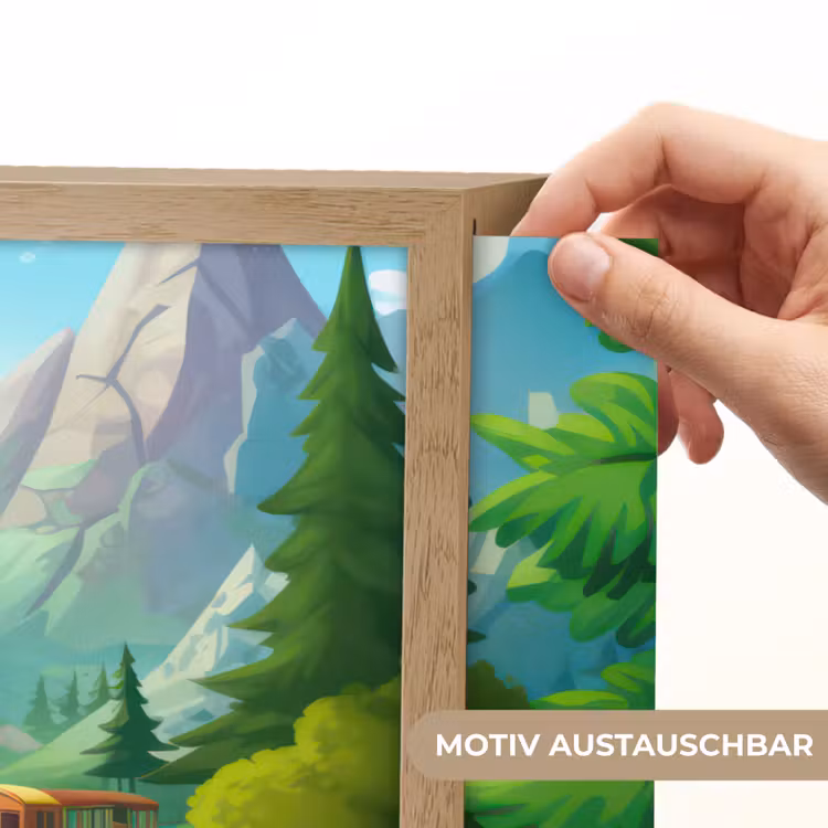 Trein - Bloemen - Kinderen - Natuur Light Box met batterij (Wandlamp kind) middel -USP_websiteprintDE
