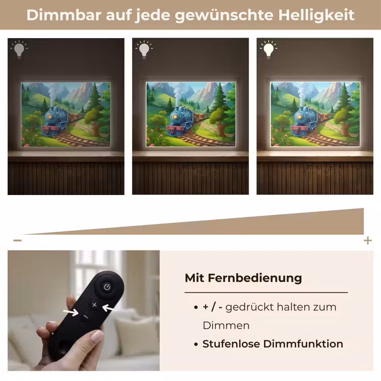 Trein - Bloemen - Kinderen - Natuur Light Box met batterij (Wandlamp kind) middel -USP_dimbaarDE