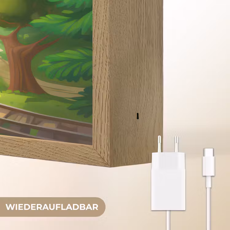 Trein - Bloemen - Kinderen - Natuur Light Box met batterij (Wandlamp kind) middel -USP_websiteoplaadbaarDE