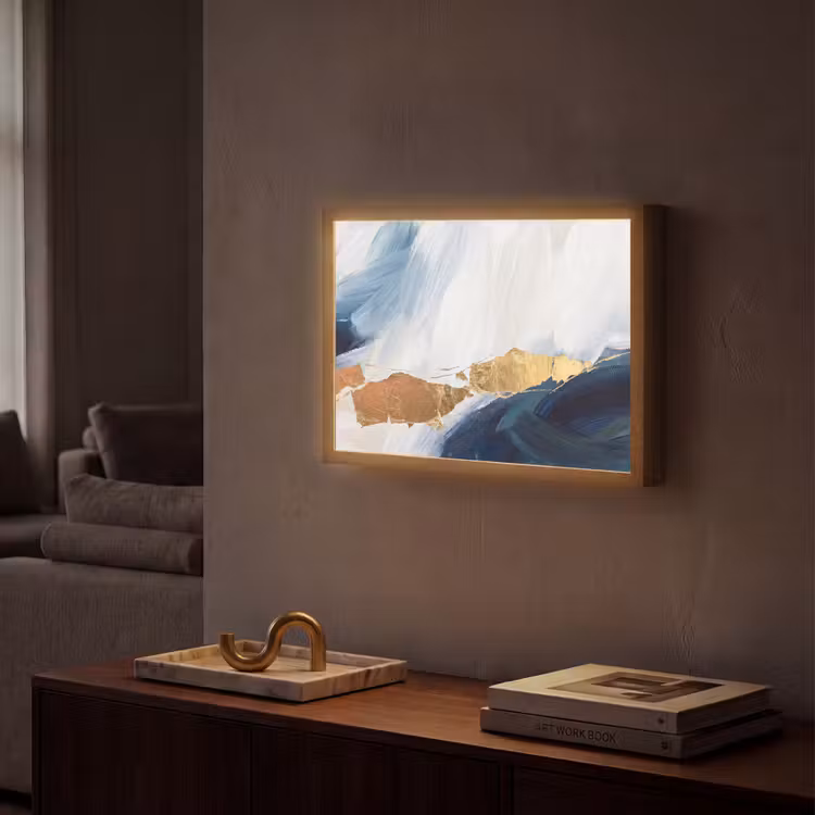 Abstract - Acryl - Blauw - Goud - Elegant Light Box met batterij (Wandlamp) middel -sfeer1