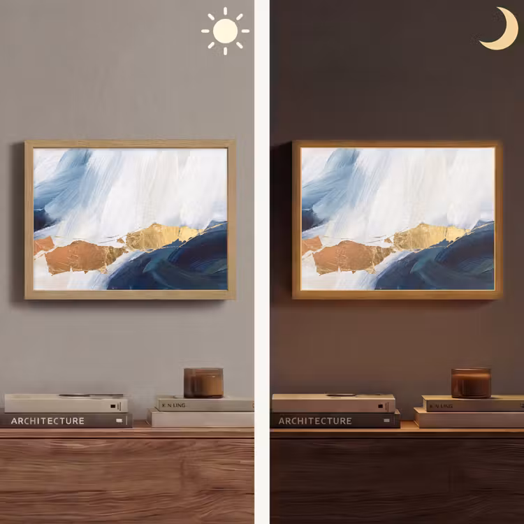 Abstract - Acryl - Blauw - Goud - Elegant Light Box met batterij (Wandlamp) middel -sfeer3