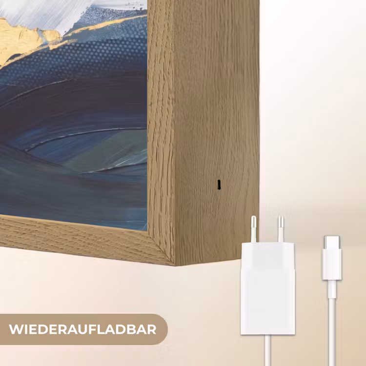 Abstract - Acryl - Blauw - Goud - Elegant Light Box met batterij (Wandlamp) middel -USP_websiteoplaadbaarDE