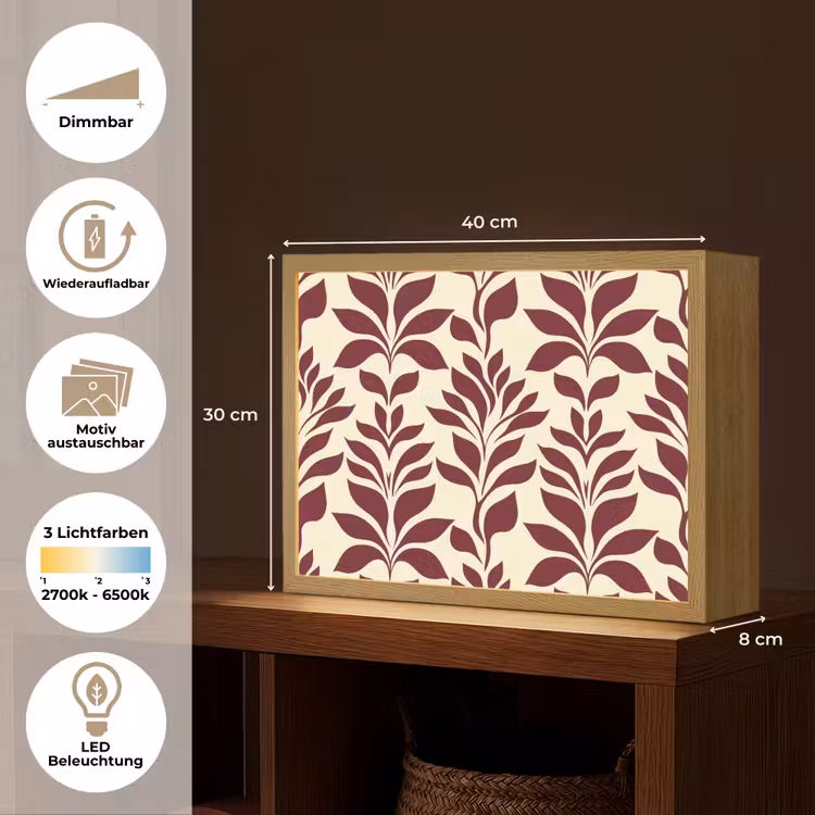 Abstract - Bladeren - Burgundy Light Box met batterij (Wandlamp) middel 907 -USP_websiteoverzichtDE