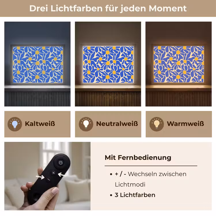 Abstract - Bloem - Blauw Light Box met batterij (Wandlamp) middel 907 -USP_lichtkleurDE