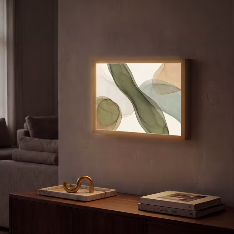 Abstract - Vormen - Modern - Kunst - Groen - Bruin Light Box met batterij (Wandlamp) middel -sfeer1