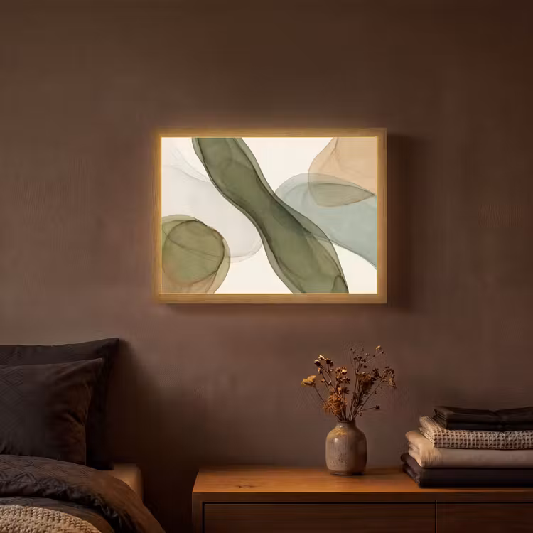 Abstract - Vormen - Modern - Kunst - Groen - Bruin Light Box met batterij (Wandlamp) middel -sfeer4