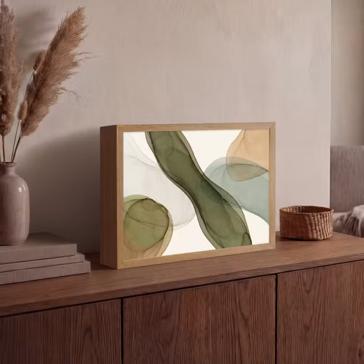 Abstract - Vormen - Modern - Kunst - Groen - Bruin Light Box met batterij (Wandlamp) middel -sfeer2