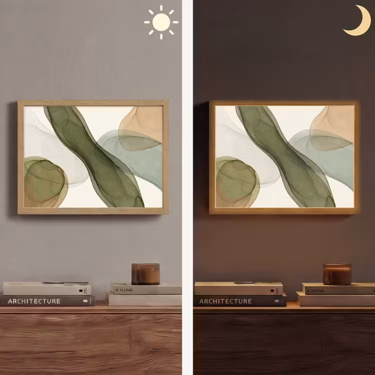 Abstract - Vormen - Modern - Kunst - Groen - Bruin Light Box met batterij (Wandlamp) middel -sfeer3