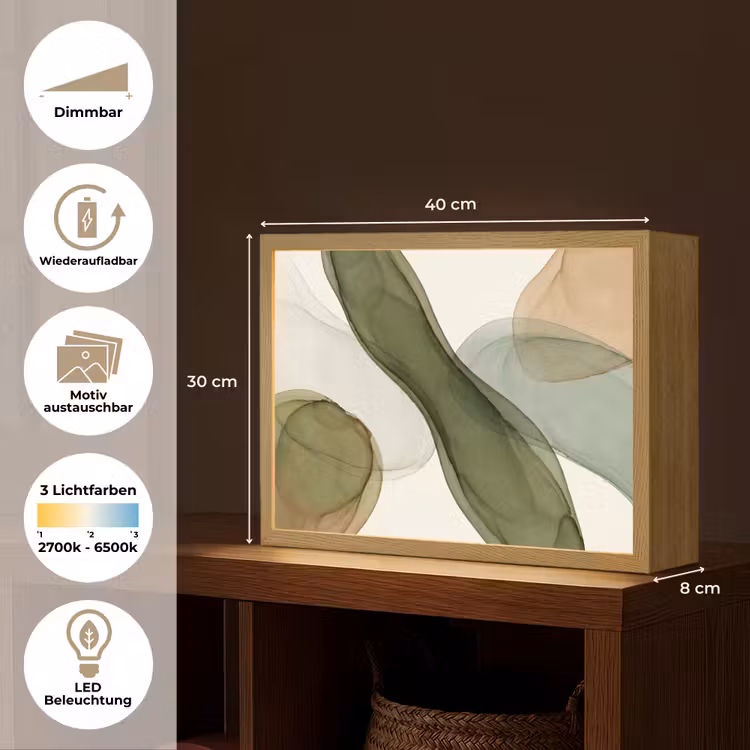 Abstract - Vormen - Modern - Kunst - Groen - Bruin Light Box met batterij (Wandlamp) middel -USP_websiteoverzichtDE