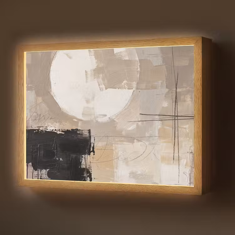 Abstract - Cirkel - Modern - Beige - Zwart - Minimalistisch Light Box met batterij (Wandlamp) middel -z3d_website