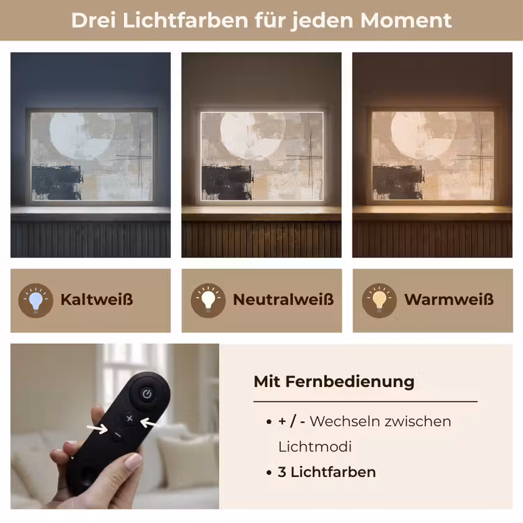 Abstract - Cirkel - Modern - Beige - Zwart - Minimalistisch Light Box met batterij (Wandlamp) middel -USP_lichtkleurDE
