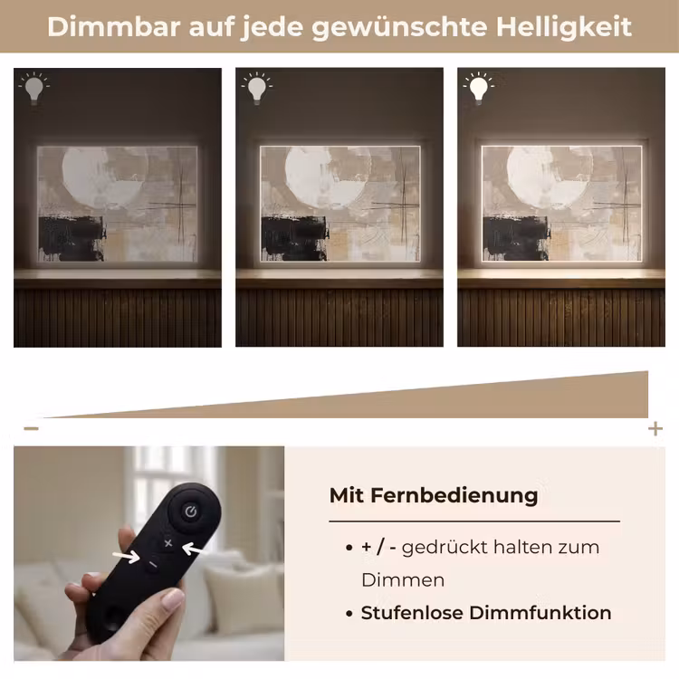Abstract - Cirkel - Modern - Beige - Zwart - Minimalistisch Light Box met batterij (Wandlamp) middel -USP_dimbaarDE