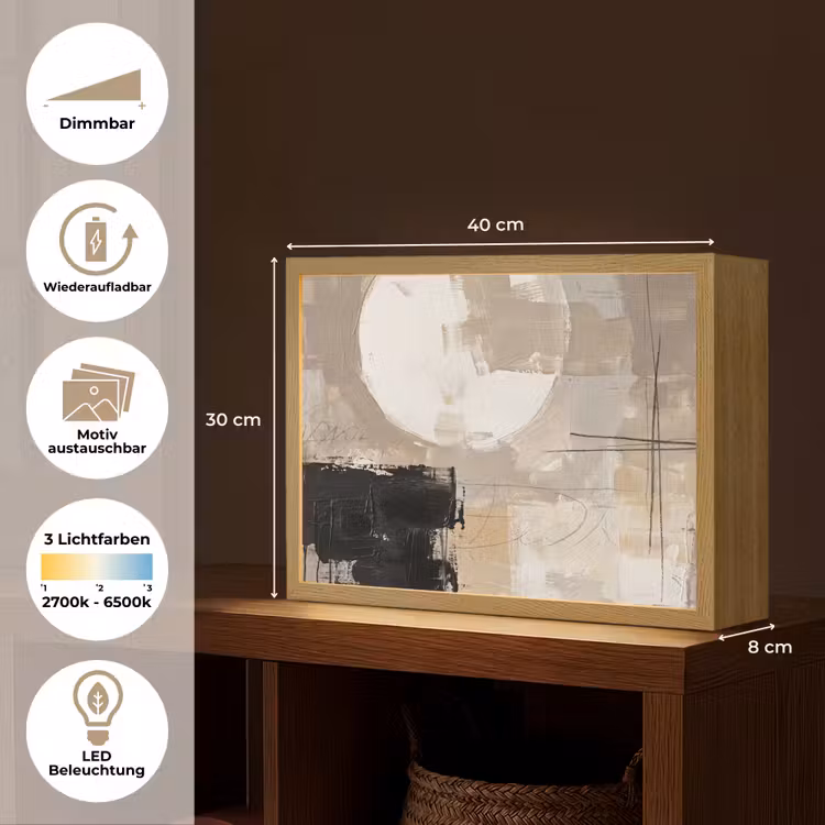 Abstract - Cirkel - Modern - Beige - Zwart - Minimalistisch Light Box met batterij (Wandlamp) middel -USP_websiteoverzichtDE
