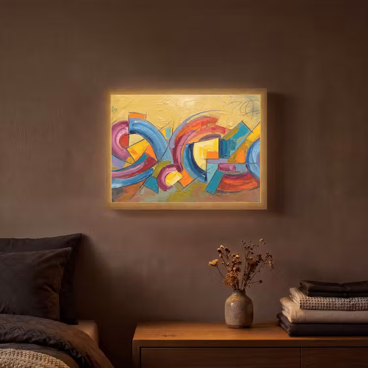 Abstract - Cirkels - Schilderij - Kleurrijk - Dynamisch Light Box met batterij (Wandlamp) middel -sfeer4