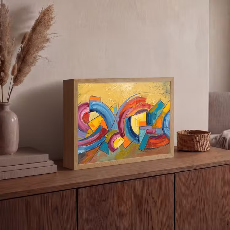 Abstract - Cirkels - Schilderij - Kleurrijk - Dynamisch Light Box met batterij (Wandlamp) middel -sfeer2