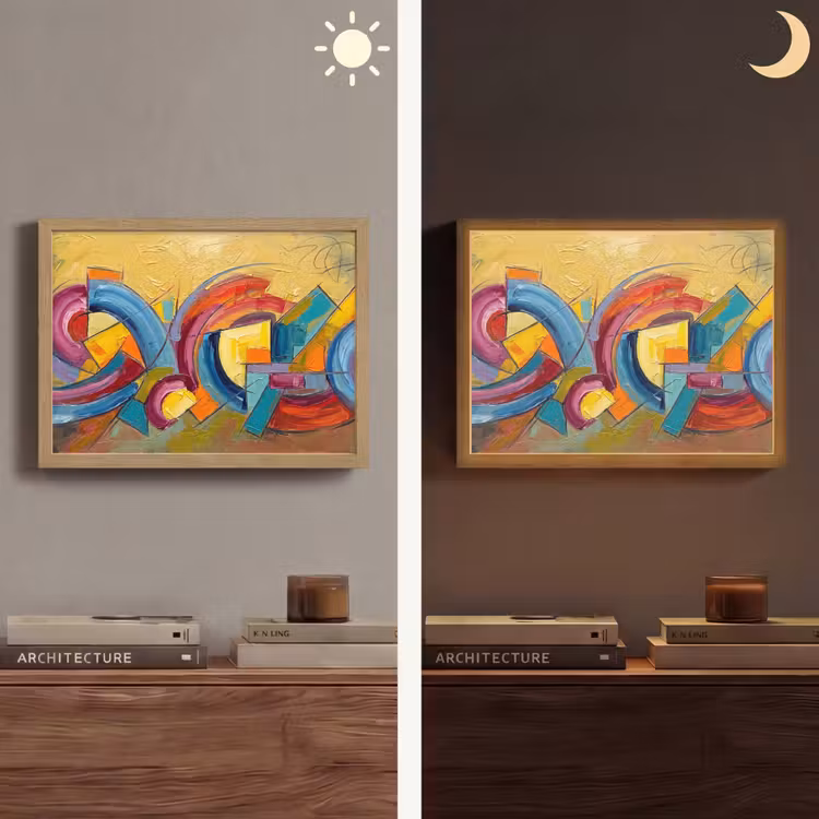 Abstract - Cirkels - Schilderij - Kleurrijk - Dynamisch Light Box met batterij (Wandlamp) middel -sfeer3