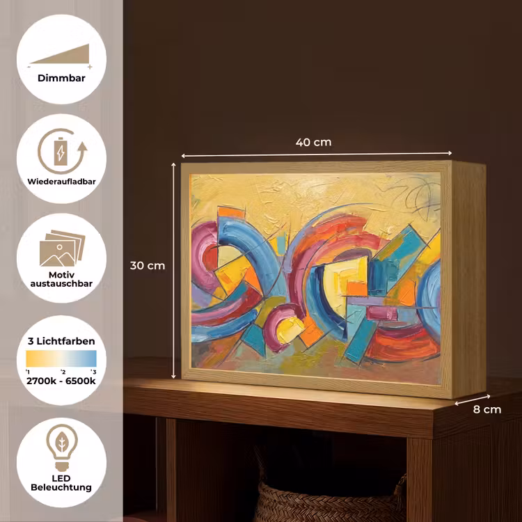 Abstract - Cirkels - Schilderij - Kleurrijk - Dynamisch Light Box met batterij (Wandlamp) middel -USP_websiteoverzichtDE