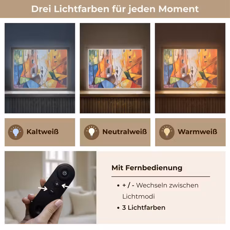 Abstract - Kunst - Schilderij - Kleuren Light Box met batterij (Wandlamp) middel -USP_lichtkleurDE