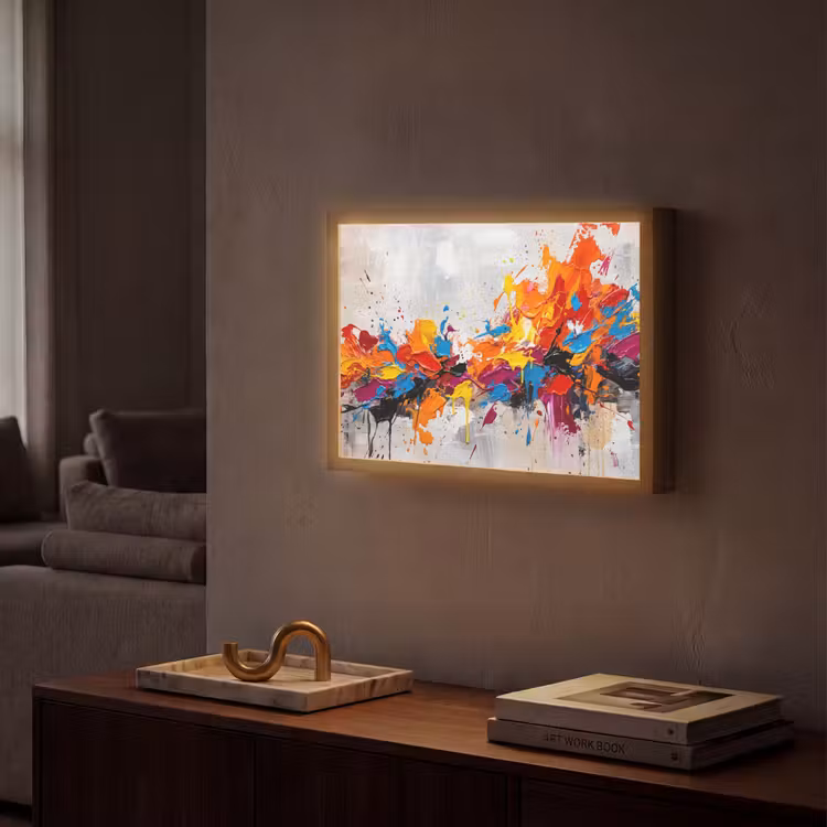 Abstract - Schilderij - Kleurrijk - Dynamisch Light Box met batterij (Wandlamp) middel -sfeer1