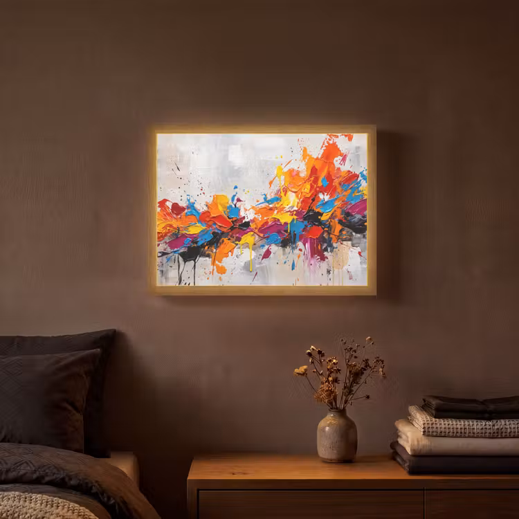 Abstract - Schilderij - Kleurrijk - Dynamisch Light Box met batterij (Wandlamp) middel -sfeer4