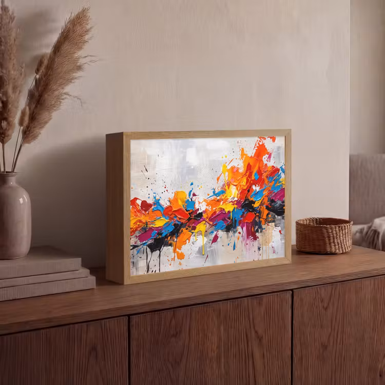 Abstract - Schilderij - Kleurrijk - Dynamisch Light Box met batterij (Wandlamp) middel -sfeer2