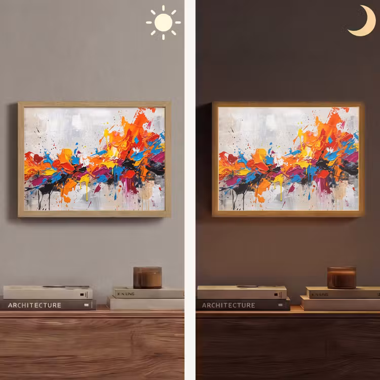 Abstract - Schilderij - Kleurrijk - Dynamisch Light Box met batterij (Wandlamp) middel -sfeer3