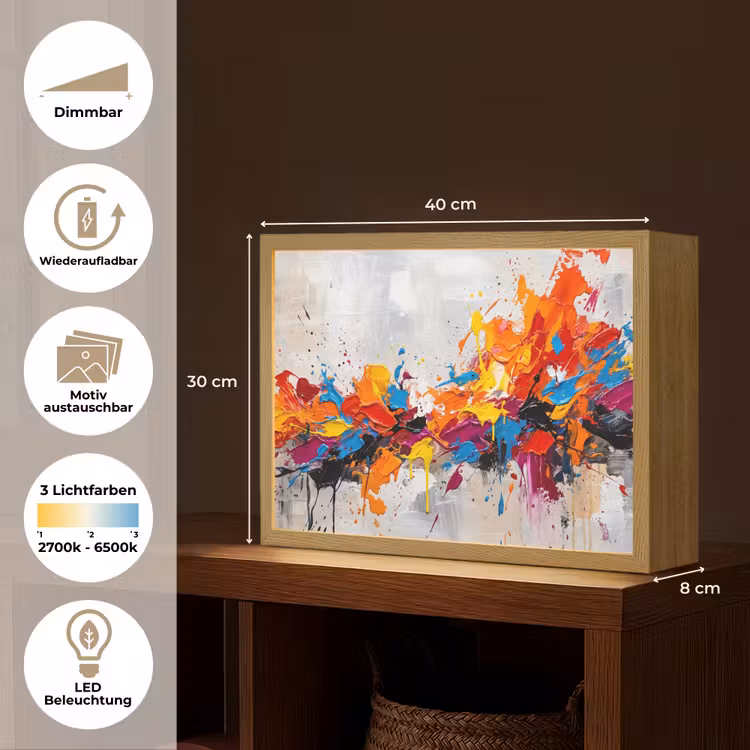 Abstract - Schilderij - Kleurrijk - Dynamisch Light Box met batterij (Wandlamp) middel -USP_websiteoverzichtDE