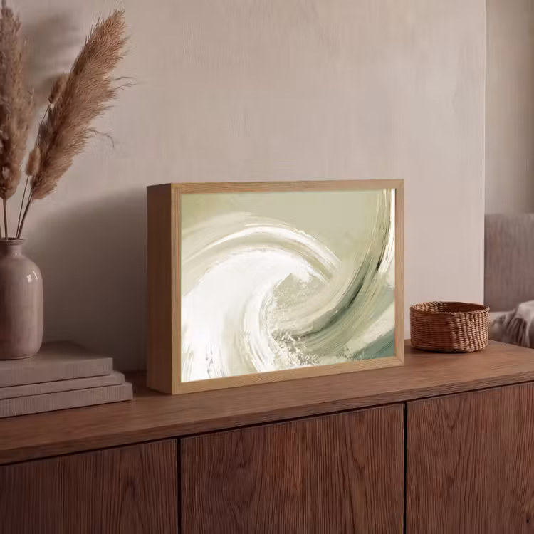 Abstract - Penseelstreken - Golven - Groen Light Box met batterij (Wandlamp) middel -sfeer2