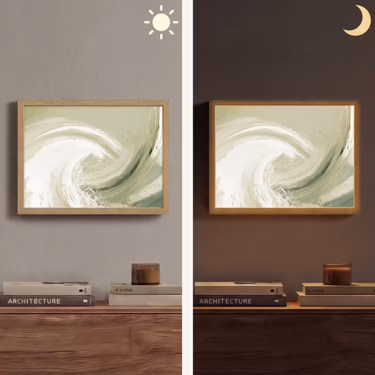 Abstract - Penseelstreken - Golven - Groen Light Box met batterij (Wandlamp) middel -sfeer3