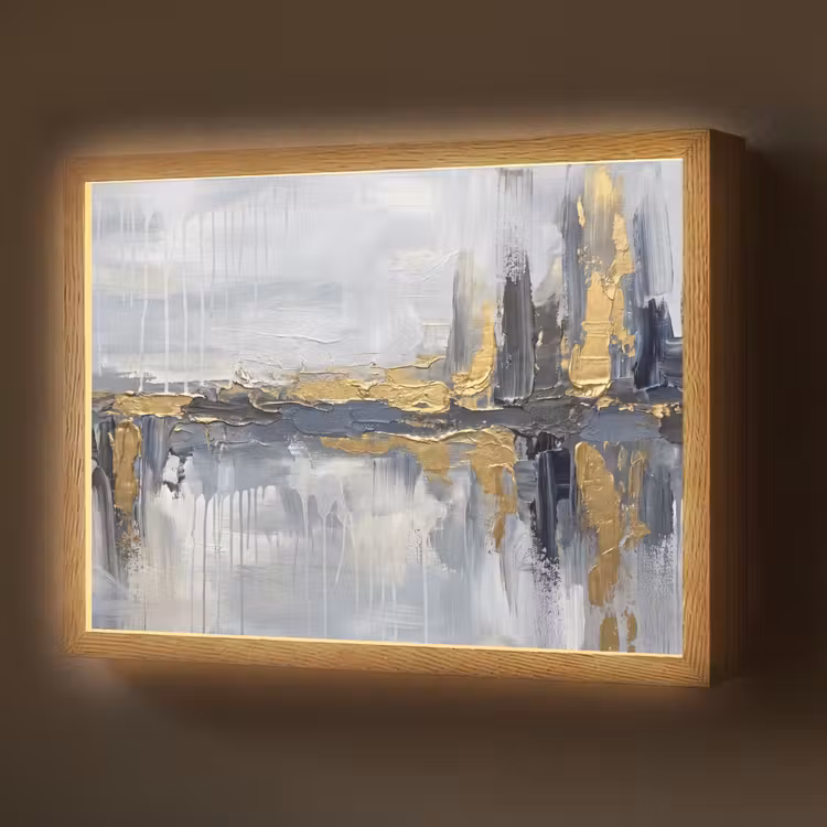 Abstract - Structuur - Goud - Grijs - Modern Light Box met batterij (Wandlamp) middel -z3d_website