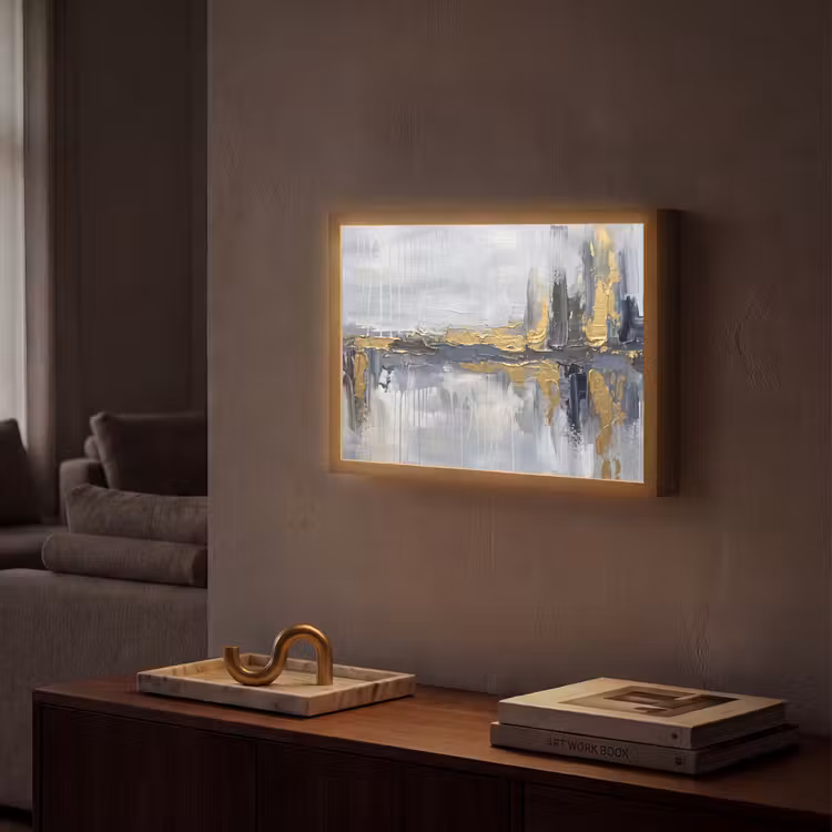 Abstract - Structuur - Goud - Grijs - Modern Light Box met batterij (Wandlamp) middel -sfeer1