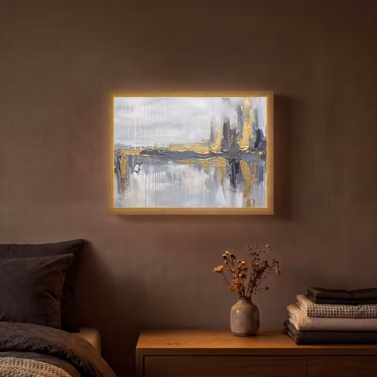 Abstract - Structuur - Goud - Grijs - Modern Light Box met batterij (Wandlamp) middel -sfeer4