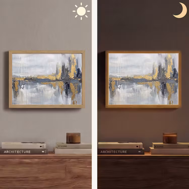 Abstract - Structuur - Goud - Grijs - Modern Light Box met batterij (Wandlamp) middel -sfeer3