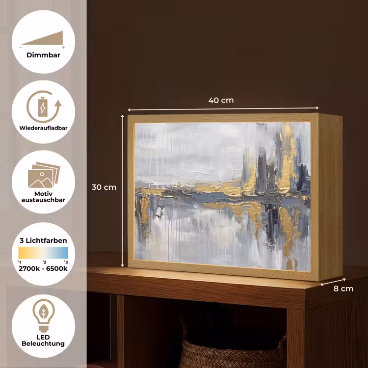 Abstract - Structuur - Goud - Grijs - Modern Light Box met batterij (Wandlamp) middel -USP_websiteoverzichtDE