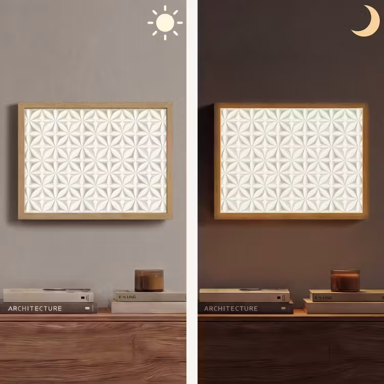 Abstract - Structuur - Grijs - Wit Light Box met batterij (Wandlamp) middel 907 -sfeer3