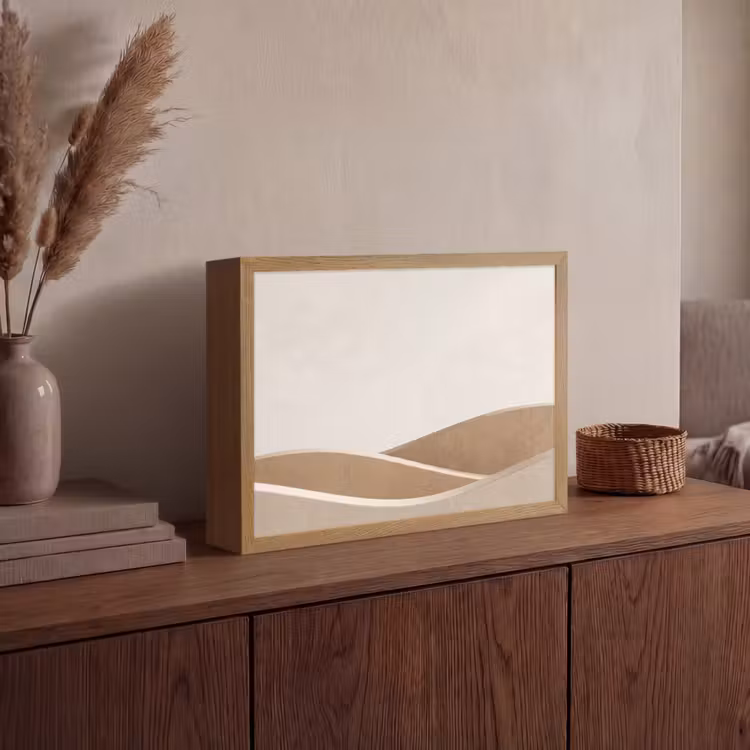 Abstract - Golven - Modern - Beige Light Box met batterij (Wandlamp) middel -sfeer2