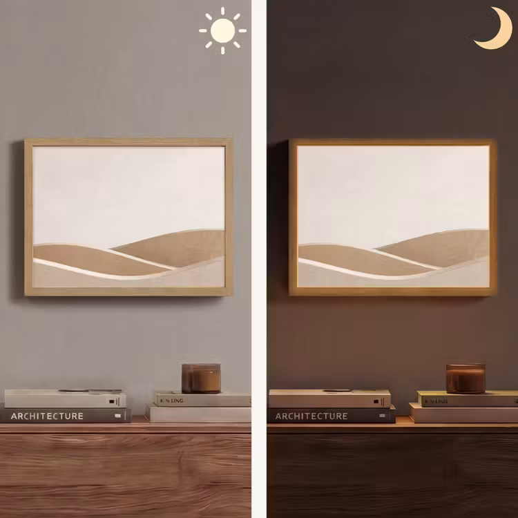 Abstract - Golven - Modern - Beige Light Box met batterij (Wandlamp) middel -sfeer3