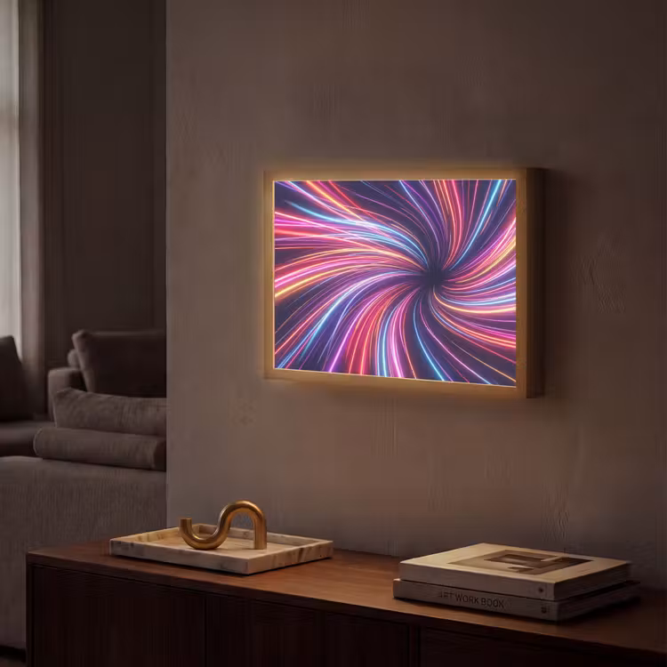 Abstract - Swirl - Futuristic - Neon Light Box met batterij (Wandlamp) middel -sfeer1