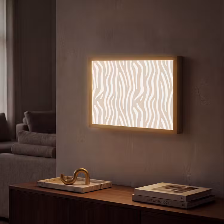Abstract - Zebra - Beige Light Box met batterij (Wandlamp) middel 907 -sfeer1