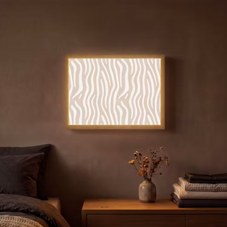 Abstract - Zebra - Beige Light Box met batterij (Wandlamp) middel 907 -sfeer4