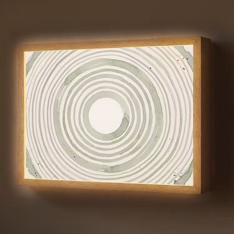 Abstractie - Cirkels - Waterverf - Groen - Modern Light Box met batterij (Wandlamp) middel -z3d_website