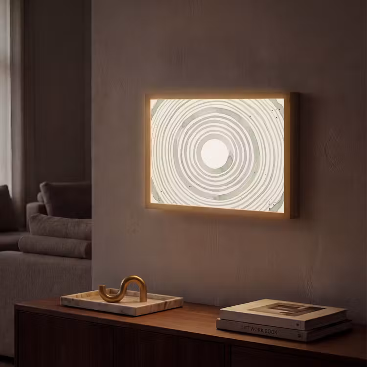 Abstractie - Cirkels - Waterverf - Groen - Modern Light Box met batterij (Wandlamp) middel -sfeer1