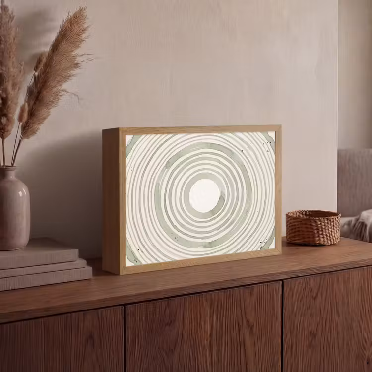 Abstractie - Cirkels - Waterverf - Groen - Modern Light Box met batterij (Wandlamp) middel -sfeer2