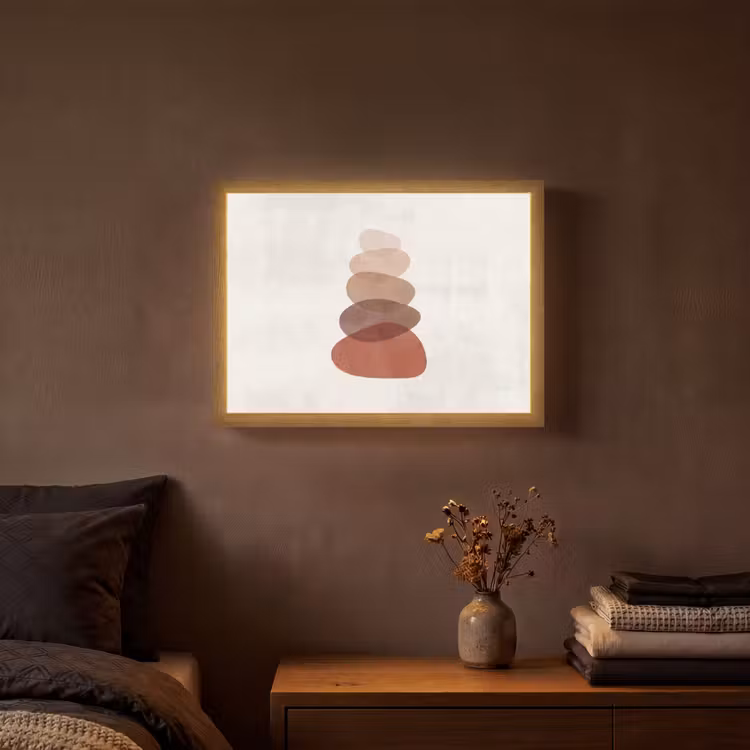 Abstractie - Gestapeld - Balans - Modern - Aardetinten Light Box met batterij (Wandlamp) middel -sfeer4