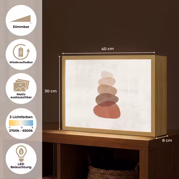 Abstractie - Gestapeld - Balans - Modern - Aardetinten Light Box met batterij (Wandlamp) middel -USP_websiteoverzichtDE