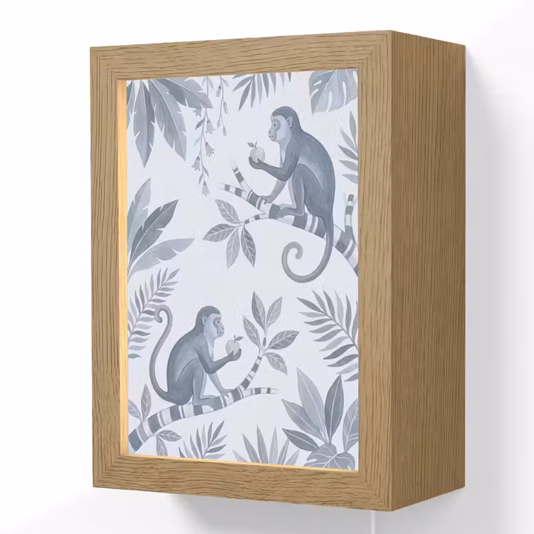 Aap - Boom - Bladeren - Jungle - Illustratie Light Box met kabel (Wandlamp) klein -3d