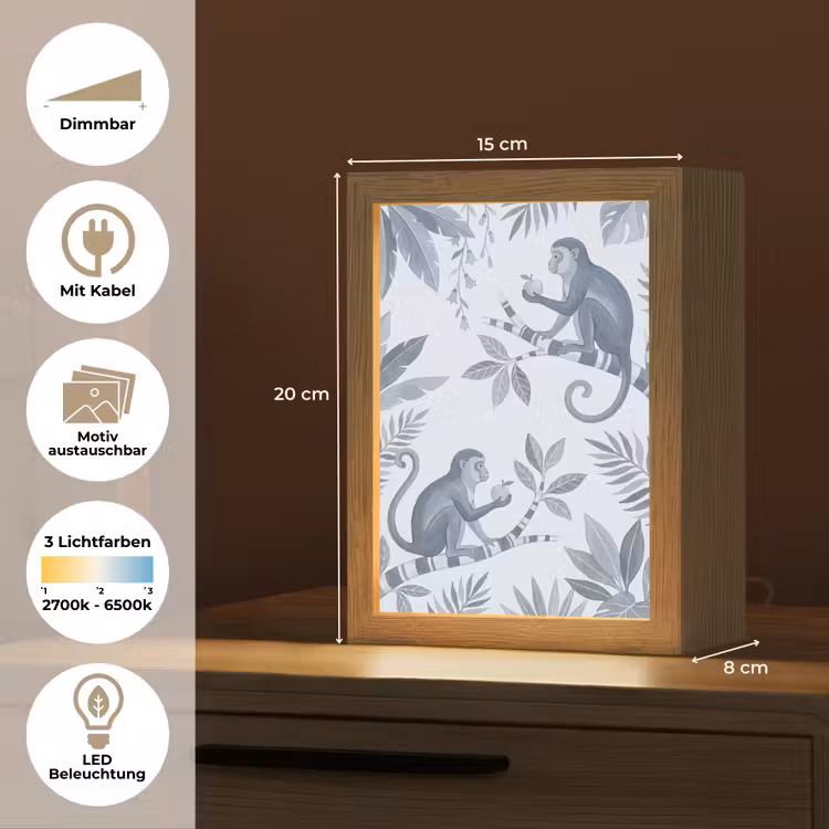 Aap - Boom - Bladeren - Jungle - Illustratie Light Box met kabel (Wandlamp) klein -USP_websiteoverzichtDE